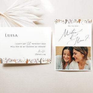 Convites Boho Autumn Wildflower Photo Matron of Honor Card