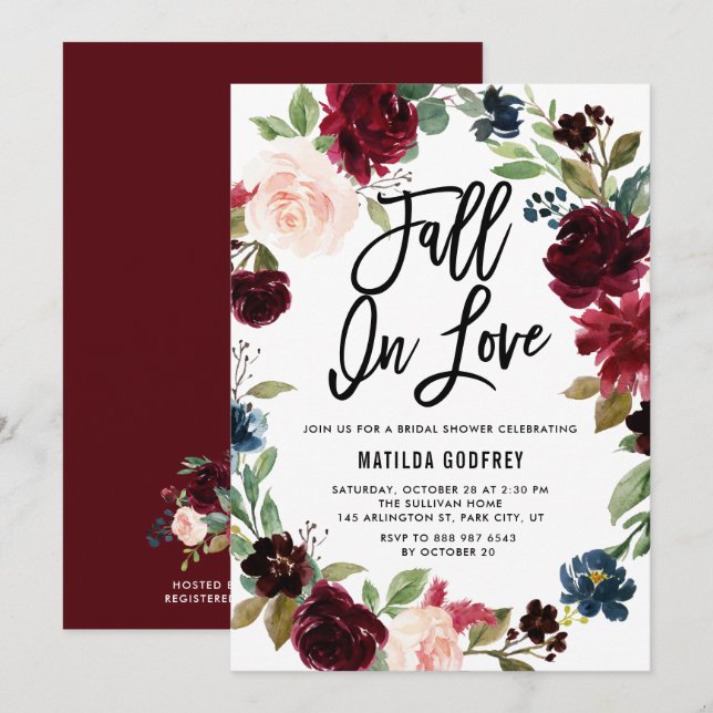 Convites Boho Autumn Wreath Cai No Chá de panela Do Amor (Frente/Verso)