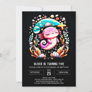 Convites Boho Axolotl - Aniversário Personalizado