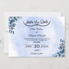 Convites Boho Azul Floral Casamento Salve o Dia
