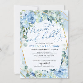 Convites Boho Azul Floral Dourado Geométrico Brunch e Espum