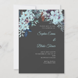 Convites Boho Azul Floral Inverno Cinza Sombra Casamento