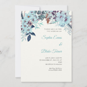 Convites Boho Azul Floral Inverno Creme Branco Casamento
