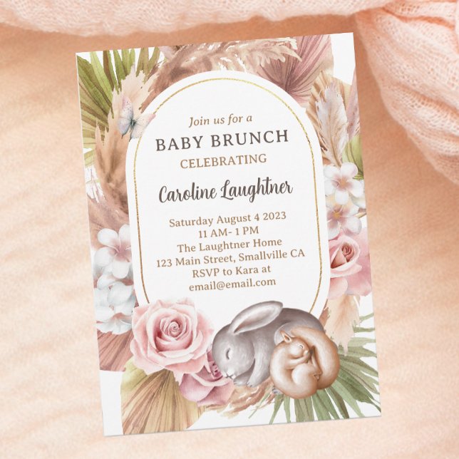 Convites Boho Baby Animal Dormindo Woodland Baby Brunch (Criador carregado)
