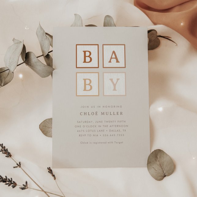 Convites Boho Baby Bloqueia Simples Terracotta Moderno | (Criador carregado)