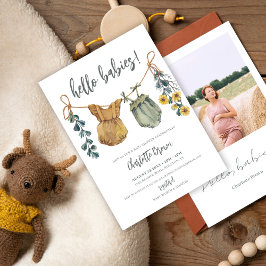 Convites Boho Baby Clothes Flowers Foto Twins Chá de fralda