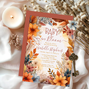 Convites Boho Baby in Bloom Fall Floral Frame Chá de fralda
