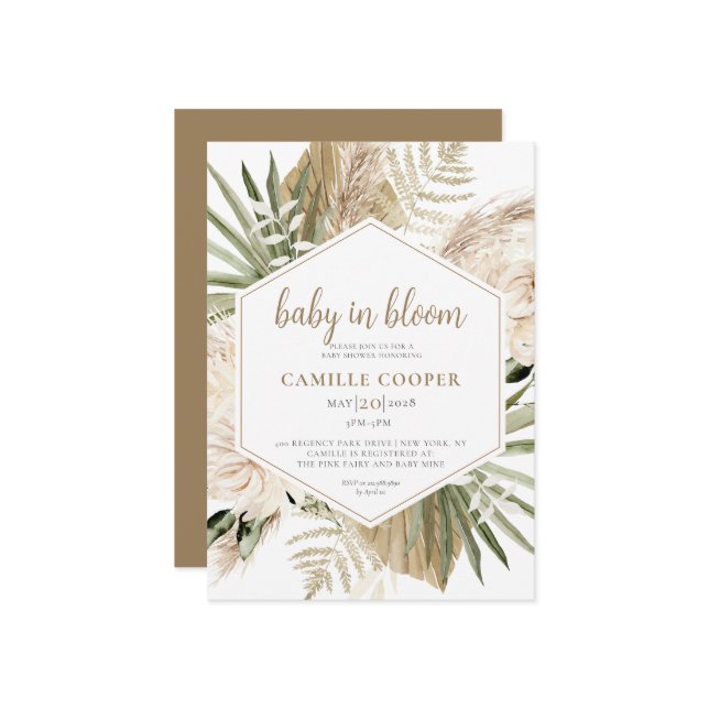 Convites Boho Baby In Bloom Pampas Grass (Frente/Verso In Situ)