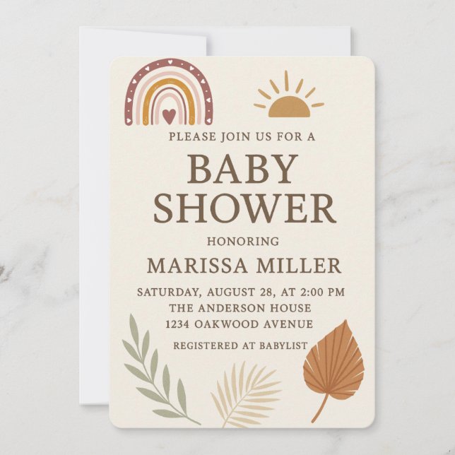 Convites Boho Baby Shower Invitation (Frente)