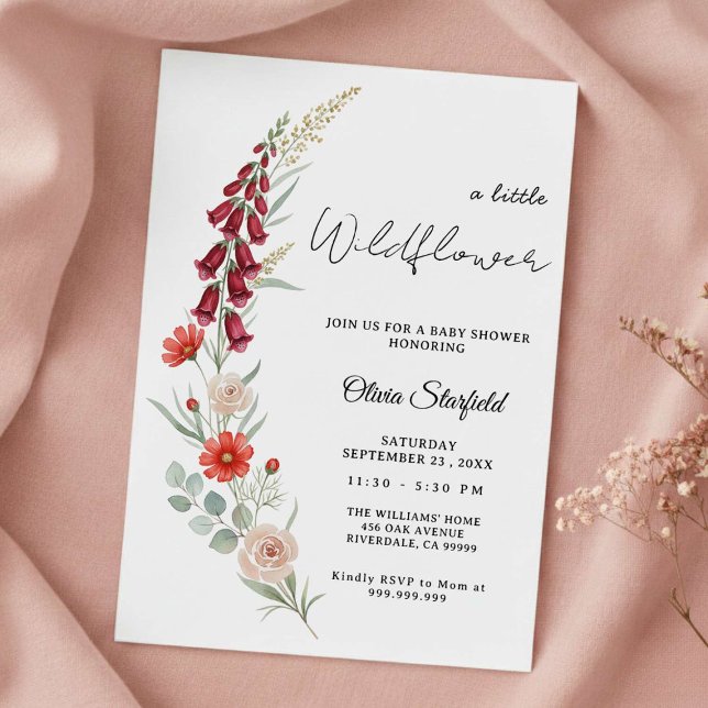 Convites Boho Baby Shower Invitation red floral watercolor (Criador carregado)