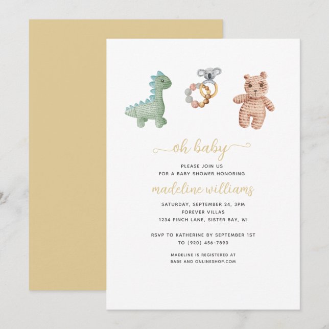 Convites BOHO Baby Toys Neutral Oh Chá de fraldas (Frente/Verso)