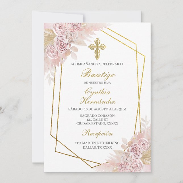 Convites Boho Baptism espanhol (Frente)