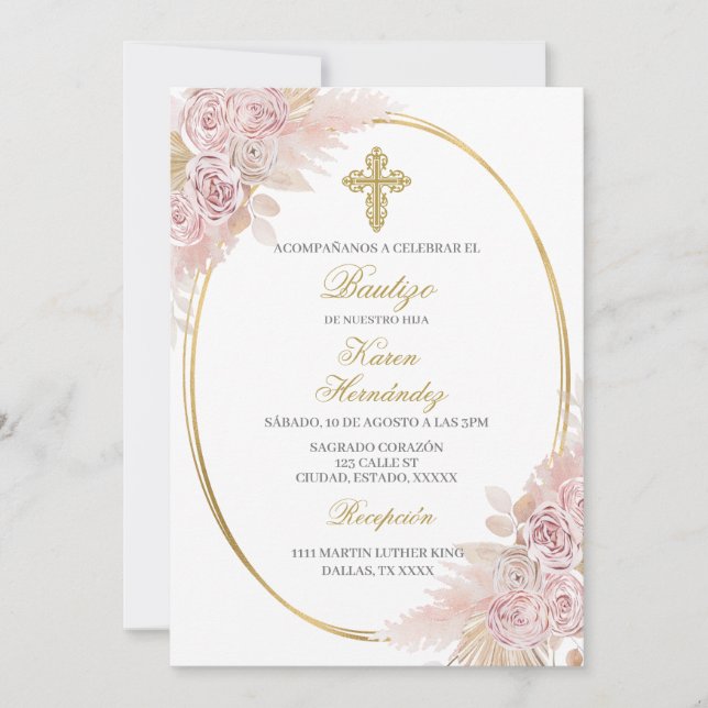Convites Boho Baptism espanhol (Frente)