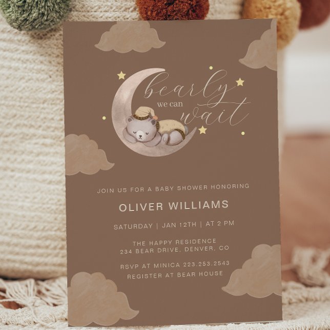 Convites Boho Barly Wait Cub Brown Moon Star Chá de fraldas (Boho Bearly Wait Cub Brown Moon Star Baby Shower Invitation)