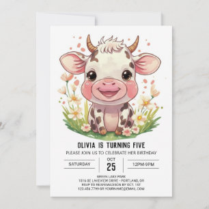 Convites Boho Barnyard Pink Cow Birday