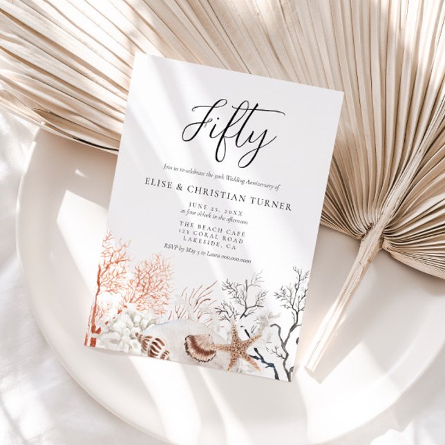 Convites Boho Beach Coral Reef 50º aniversário de casamento (Criador carregado)
