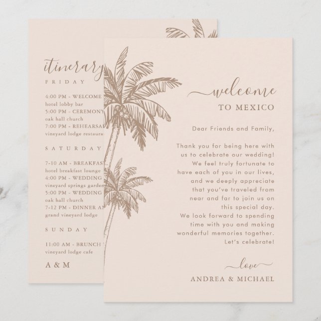 Convites Boho Beach Wedding - Carta Itinerária (Frente/Verso)