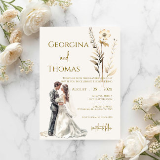 Convites Boho bege com noiva Casamento 
