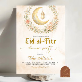 Convites Boho Bege Floral Crescente Ramadan Eid Al-Fitr