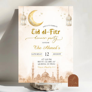 Convites Boho Bege Minimalista Mesquita Ramadão Eid al-Fitr
