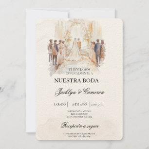 Convites Boho beige com noiva Casamento espanhol