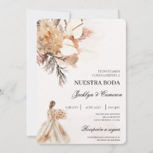 Convites Boho beige com noiva Casamento espanhol