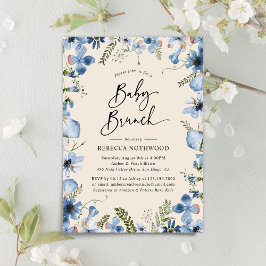 Convites Boho Beige Dusty Blue Floral Chá de fraldas Brunch