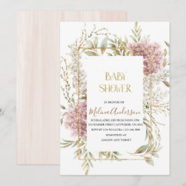 Convites Boho Beige Flower - chá de fraldas de aquarela de 