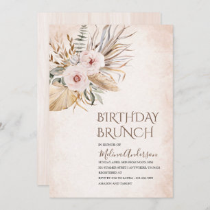 Convites Boho Beige Flower Watercolor Brunch
