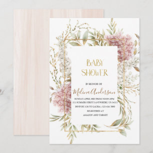 Convites Boho  Beige Flowesr  gold watercolor baby shower