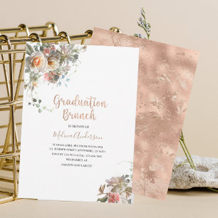 Convites Boho Beige Flowesr watercolor graduation brunch