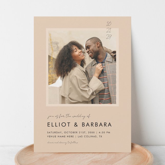 Convites Boho Beige Modern Script 2 Foto Código QR Casament (Criador carregado)