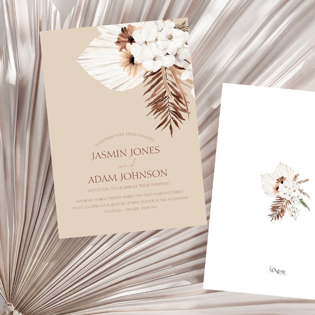 Convites Boho Beige Pampas Casamento com Orquídea de Grama (Boho Terracotta Beige Pampas Grass Floral Wedding Invitation)