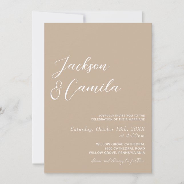 Convites Boho Beige Photo Wedding (Frente)