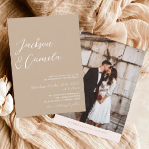 Convites Boho Beige Photo Wedding