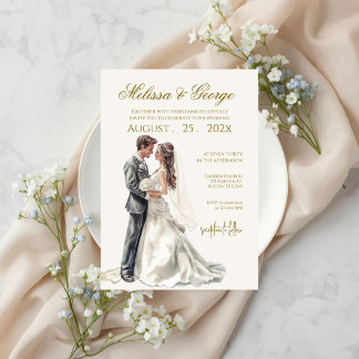 Convites Boho beige with bride Wedding