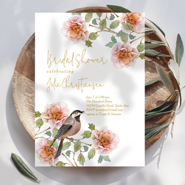 Convites Boho Bird in Florals Bridal Shower (Criador carregado)