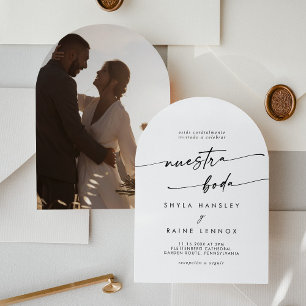 Convites Boho Black and White Photo Arch Casamento espanhol