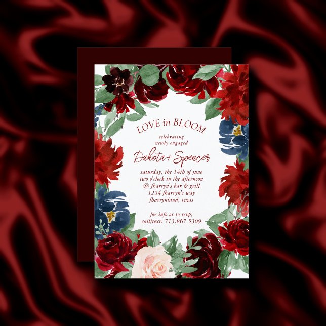 Convites Boho Bloom | Elegante Noivado Floral Vermelho (Criador carregado)