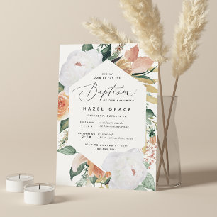 Convites Boho Blooms Batismo Floral Moderno