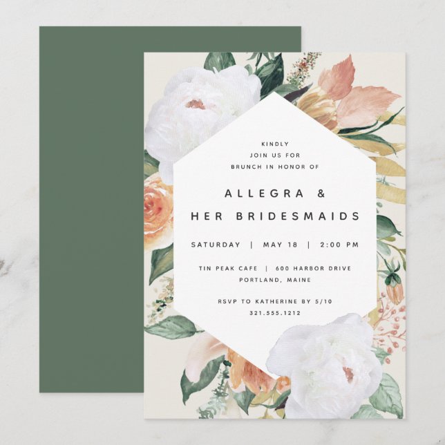 Convites Boho Blooms | Bridesmaids Florais Modernos Brunch (Frente/Verso)