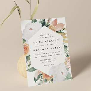Convites Boho Blooms Casamento Floral Geométrico Moderno