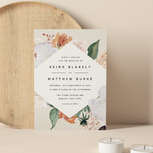 Convites Boho Blooms Casamento Floral Geométrico Moderno