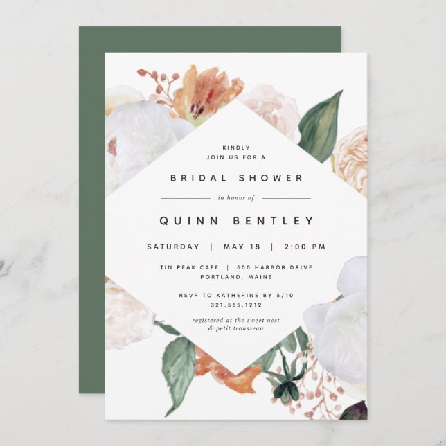 Convites Boho Blooms | Elegante Chá de panela Floral (Frente/Verso)