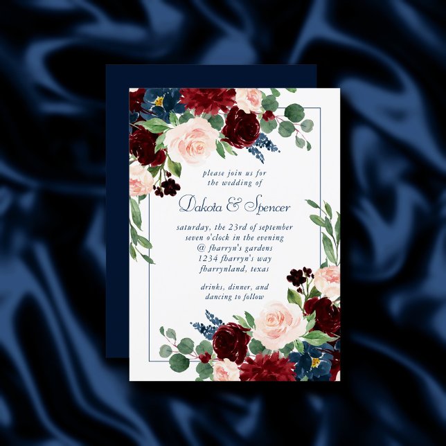 Convites Boho Blooms | Marinho Russo Azul e Vermelho Borgon (Criador carregado)