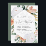 Convites Boho Blooms | Modern Floral Bat Mitzvah<br><div class="desc">Elegante convite para morcegos florais mitzvah apresenta um elongado quadro hexagonal de flores de aquarela e folhagem em boho desert inspirados em tons de pêssego,  branco,  marfim e verde-sábio. Personalize com sua cerimônia de morcego mitzvah e detalhes do partido em letras modernas.</div>
