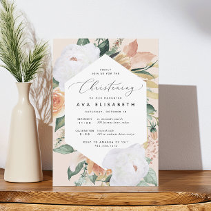 Convites Boho Blooms   Modern Floral Christening