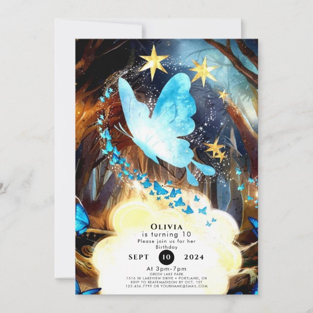 Convites Boho Blue Butterfly Birthday (Frente)