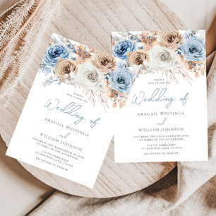 Convites Boho Blue: Casamento Floral Boêmia Azul Dusty