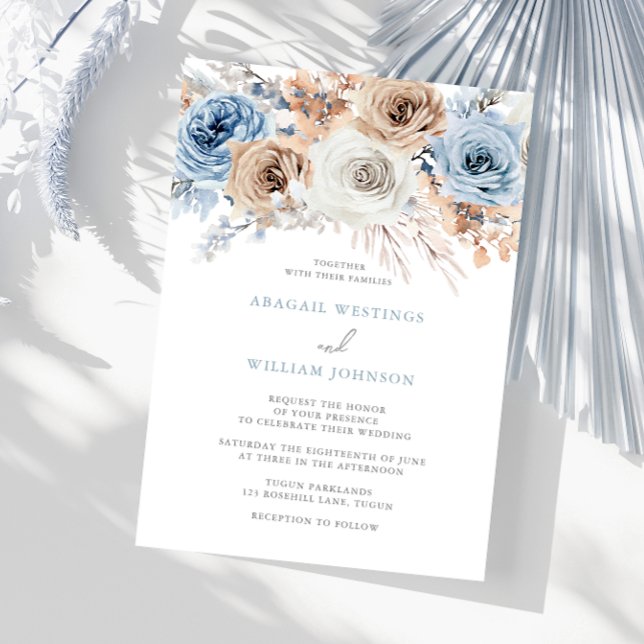 Convites Boho Blue: Casamento Floral Boêmiano Azul-Aquarela (Criador carregado)